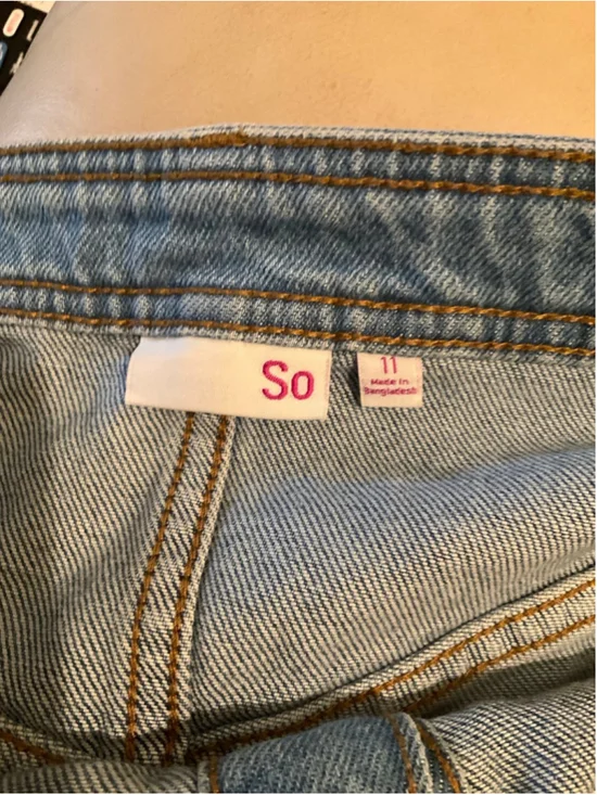 SO Denim Patchwork Mini Skirt Button Front Blue Jean Skirt Size 11 - Picture 3 of 3